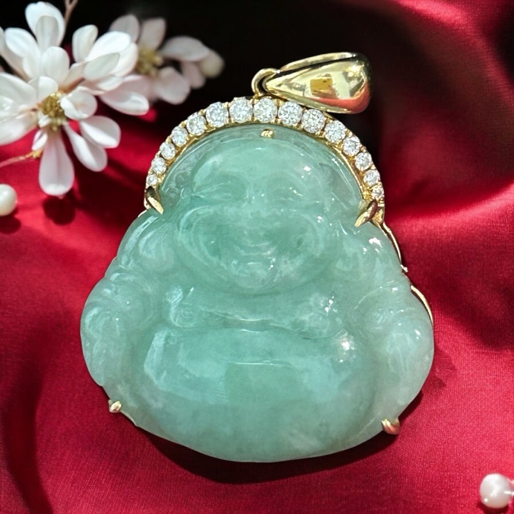 Jade Laughing Buddha with Diamond Pendant